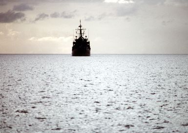 A bow view of the salvage and rescue ship USS BRUNSWICK (ATS-3) as it approaches Majuro Atoll in the Marshall Islands. The BRUNSWICK will be in the islands for 90 days while its crew salvages a wreck that is blocking the harbor at the island of Jaluit