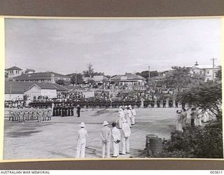 PORT MORESBY - AIR FORCE, ARMY, NAVY AND NATIVE CONSTABULARY GUARD OF HONOUR AT SIR HUBERT MURRAY'S FUNERAL. (NEGATIVE BY N. TRACY)