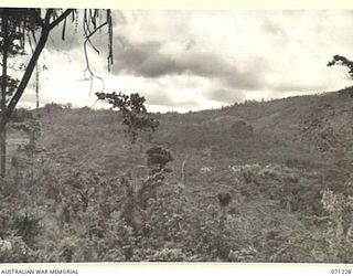 FINSCHHAFEN AREA, NEW GUINEA, 1944-03-17. WHITE ROCK, COCONUT RIDGE, GREEN RIDGE, AND STEEPLE TREE, VIEWED FROM PIMPLE KNOLL