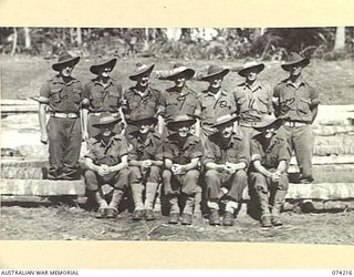 SIAR, NEW GUINEA. 1944-06-23. SERGEANTS AND WARRANT OFFICERS OF HEADQUARTERS COMPANY, 57/60TH INFANTRY BATTALION. IDENTIFIED PERSONNEL ARE:- VX87478 WARRANT OFFICER II, M.A.N. STAFF (1); VX84577 ..