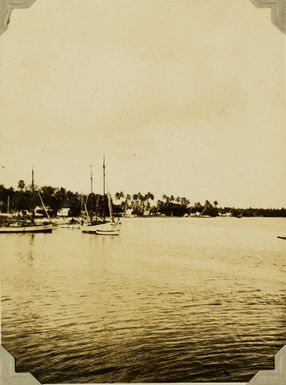 Boats moored off a beach in the Ha'apai Group, 1928