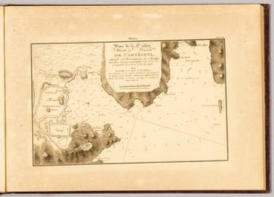 Plano de la ciudad, puerto y arsenal de Cartagena, situado el Observatorio de Reales Guardias Marinas (*) en la latitud N. de 37°. 35'. 02". y longitud de 5°. 19'. 00". al E de Cadiz.