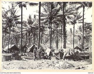 CUTARP PLANTATION, JACQUINOT BAY, NEW BRITAIN. 1944-12-15. HQ COY, 14/32 INFANTRY BATTALION CAMP AREA SITUATED NEAR NAIL'S JETTY