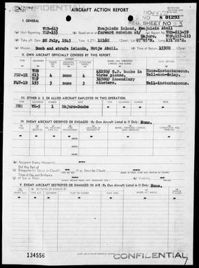 VMB-613 & VMF-155 - WAB 613 ACA Reps Nos 59-62 and VMF 155 ACA Rep #153-Air opers against the Marshall Islands, 7/28-31/45