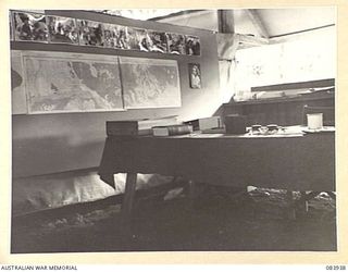 LAE, NEW GUINEA. 1944-12-12. THE OFFICE OF THE OFFICER COMMANDING, 2 FIELD TEAM, MILITARY HISTORY SECTION, ATTACHED HEADQUARTERS FIRST ARMY, LAE BASE SUB-AREA