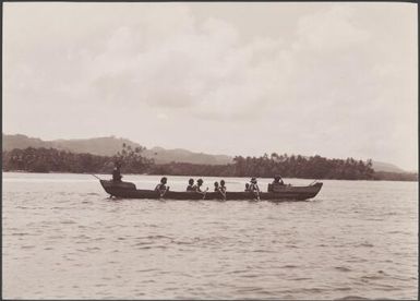 Canoe in the eastern channel of Port Adam, Malaita, Solomon Islands, 1906 / J.W. Beattie