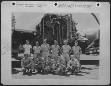 The B-29 Takes It! Capt. James Pearson And His Crew Of The 881St Bomb Sqd., 500Th Bomb Gp., 73Rd Bomb Wing Based On Saipan, Brought This Plane In From Tokyo Over 1500 Miles Of Water Thru Adverse Weather And Darkness With Two Engines Out On One Side. The (U.S. Air Force Number 59780AC)