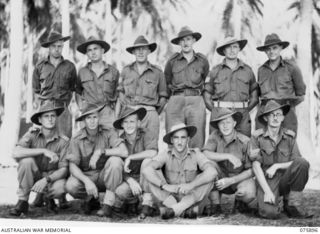 POTSDAM, NEW GUINEA. 1944-09-05. SENIOR NON COMMISSIONED OFFICERS OF THE 25TH INFANTRY BATTALION. IDENTIFIED PERSONNEL ARE:- QX37482 SERGEANT R.A. SCANLAN (1); Q22603 SERGEANT I.V. HAINES (2); ..