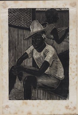 [Cook, Hinehauone Coralie], 1904-1993 :[Tahiti - young man sitting on step. 1936-1937]