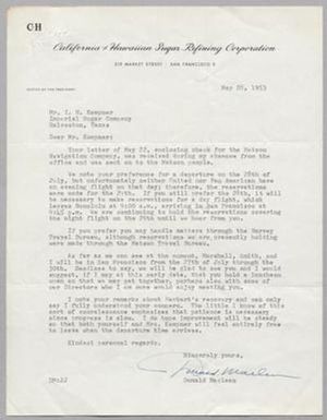 [Letter from Donald Maclean to I. H. Kempner, May 28, 1953]
