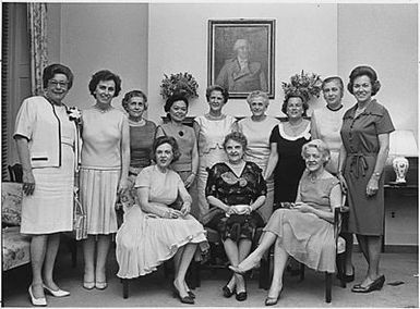 Congresswomen of the 89th Congress: (standing, from left) Florence Dwyer of New Jersey, Martha Griffiths of Michigan, Edith Green of Oregon, Patsy Mink of Hawaii, Leonor Sullivan of Missouri, Julia Hansen of Washington, Catherine May of Washington, Edna Kelly of New York, and Charlotte Reid of Illinois (seated, from left) Maurine Neuberger of Oregon, Frances Bolton of Ohio, and Margaret Chase Smith of Maine