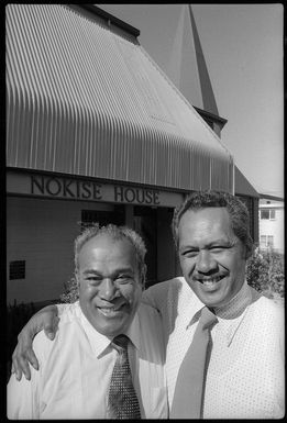 Photograph of the Rev Kenape Faletoese and the Rev Jimmy Kiriau at the Pacific Islanders' Church, Constable Street, Newtown, Wellington