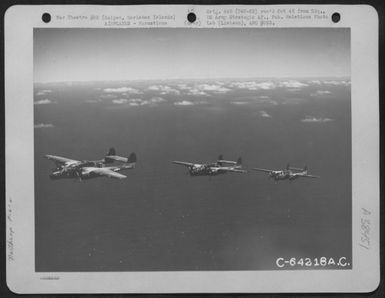 Northrop P-61 "Black Widows" In Flight. Saipan, Marianas Islands, January, 1945 (U.S. Air Force Number C64218AC)