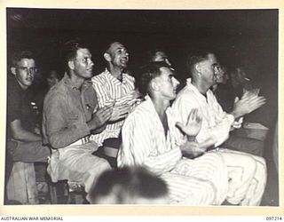 WEWAK POINT, NEW GUINEA. 1945-09-28. SIGNALMAN J.S. PARBETT, HEADQUARTERS 17 INFANTRY BRIGADE (1); PRIVATE W.R. TANTAN, 2/2 FIELD AMBULANCE (2); DRIVER M. WARTHOLD, 6 DIVISION AUSTRALIAN ARMY ..