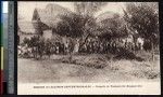 Children in front of the Chapel of Timbutz on Bougainville Island, Papua New Guinea, ca.1900-1930