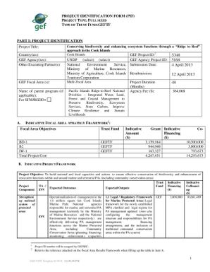 Project Identification Form - Conserving biodiversity and enhancing ecosystem functions through a "Ridge to Reef" approach in the Cook Islands