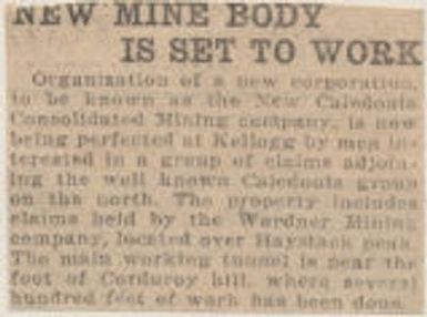 New mine body is set to work. Northwest history. Mining. Corporations & mergers. 1919-12-08