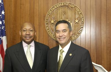 Secretary Alphonso Jackson with Guam Governor Felix Camacho - Secretary Alphonso Jackson meeting with Guam Governor Felix Camacho at HUD Headquarters