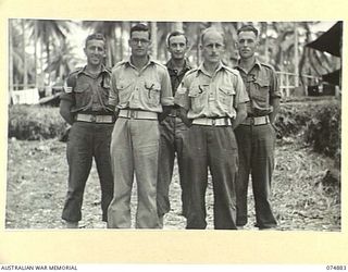 MILILAT, NEW GUINEA. 1944-07-22. SERGEANT OF THE 5TH SURVEY BATTERY. IDENTIFIED PERSONNEL ARE:- NX108231 STAFF SERGEANT R.T.W. BOOTH (1); NX108235 SERGEANT A.P. LEDGER (2); NX108259 LANCE SERGEANT ..