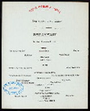 BREAKFAST [held by] TOYO KISEN KAISHA [at] EN ROUTE ABOARD HONG KONG MARU (SS)