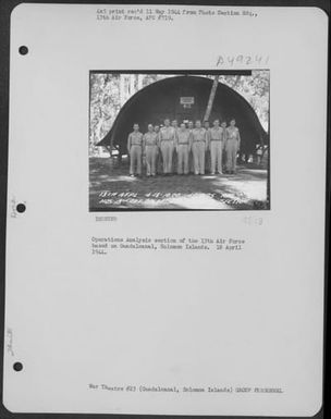 Operations Analysis Section Of The 13Th Air Force Based On Guadalcanal, Solomon Islands. 18 April 1944. (U.S. Air Force Number 3A49241)