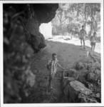 Looking S.E. in cave with three squares ready for excavation. Kamio in foreground, Dani and Moana to rear, Te Ana Pu, Aukena