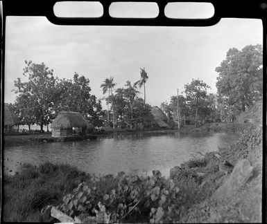 Fales by lagoon near Apia, Upolu, Samoa