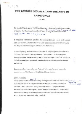 The tourist industry and the arts in Rarotonga