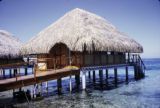 French Polynesia, overwater cabins on shore of Bora Bora