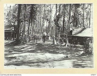 TAGESSI, BOUGAINVILLE ISLAND. 1945-01-17. A SECTION OF THE MEDICAL DRESSING STATION AREA OF THE 7TH FIELD AMBULANCE SHOWING THE RECEPTION CENTRE, THEATRE, LABORATORY AND DISPENSARY. IN THE ..