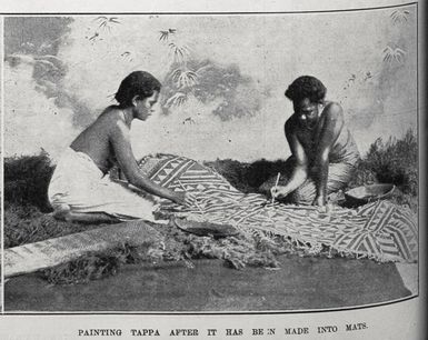 Painting Tapa after it has been made into mats