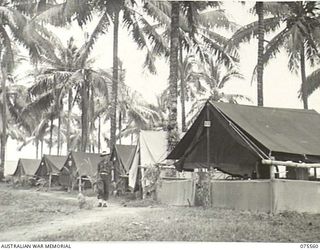 ALEXISHAFEN NORTH, NEW GUINEA, 1944-08-30. THE TENT ADMINISTRATION OFFICES OF HEADQUARTERS, 8TH INFANTRY BRIGADE