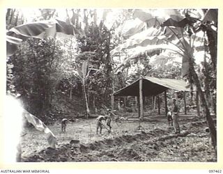 TUNNEL HILL ROAD, RABAUL, NEW BRITAIN. 1945-09-27. JAPANESE SOLDIERS WORKING IN THE LINES AT 2/4 ARMOURED REGIMENT CAMP