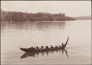 A Florida canoe with crew, Solomon Islands, 1906, 2 / J.W. Beattie