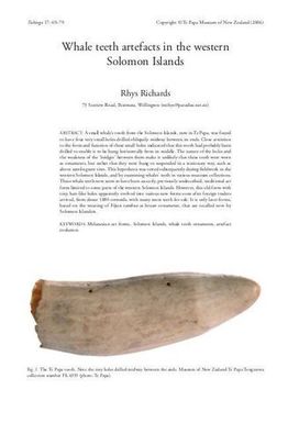 Whale teeth artefacts in the western Solomon Islands: Tuhinga 17