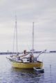 French Polynesia, sailboat anchored off shore of Tahiti Island