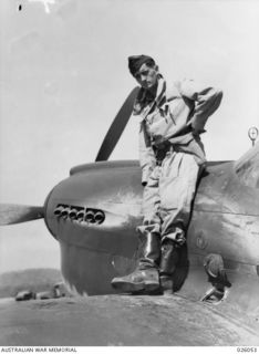 PAPUA, NEW GUINEA. 1942-07-27. SERGEANT-PILOT R.A. GRAY, ONE OF THE ROYAL AUSTRALIAN AIR FORCE FIGHTER PILOTS RETURNED FROM SERVICE IN ENGLAND