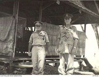 MALMAL VILLAGE, JACQUINOT BAY, NEW BRITAIN. 1944-12-21. VX27 MAJOR-GENERAL A.H. RAMSAY, CB, DSO, ED, GOC, 5TH DIVISION (1) AND NX35000 LIEUTENANT-GENERAL V.A.H. STURDEE, CB, CBE, DSO, GOC, 1ST ..