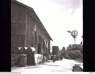 BOMANA, NEW GUINEA. 1943-11-08. EXTERIOR OF THE BOMANA PUMPING STATION. THIS UNIT SUPPLIES PORT MORESBY WITH 1,000,000 GALLONS OF WATER DAILY FROM THE LALOKI RIVER