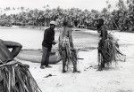 Historical reconstitution of the arrival of Fao, an evangelist, on Lifou in 1842 : arrival on the beach of Mou, welcomed by a group of dancers