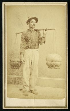 Dickson, Menzies, 1840?-1891: Portrait of an unidentified Hawaiian Poi dealer