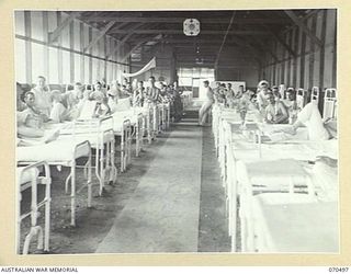 EGGY'S CORNER, PORT MORESBY AREA, PAPUA, 1944-02-19. THE INTERIOR OF THE OFFICERS' WARD AT THE 2/1ST GENERAL HOSPITAL WHICH CONTAINS 60 BEDS