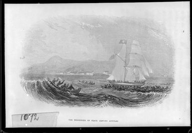 Baxter, George, 1803-1867 :The Messenger of Peace leaving Aitutaki. London, Snow, 1837
