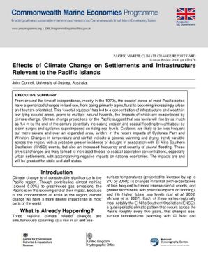 Effects of climate change on settlements and infrastructure relevant to the Pacific Islands