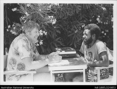 Professor Stephen Wurm recording an Eastern Highlander who speaks Kamano