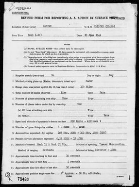 USS HALFORD - AA Act Rep, 6/19/44, off Saipan Island, Marianas