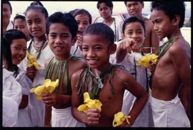 South Pacific Festival of the Arts, Apia, 1996. Children with flowers