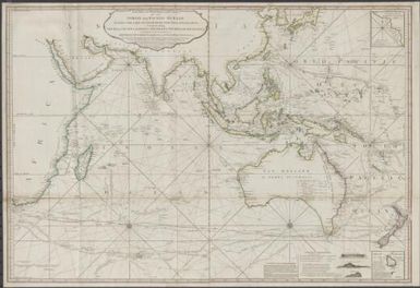 Laurie and Whittle's new chart of the Indian and Pacific Oceans between the Cape of Good Hope, New Holland and Japan : comprehending New Zealand, New Caledonia, New Britain, New Ireland, New Guinea &c., Louisiade and New Georgia; also The Pelew, New Caroline, Ladrone and Philippine Islands &c. with the most remarkable tracks of the English, Spanish, French and Dutch navigators and chiefly the track of the Walpole, EastIndiaman, Captn. Thos. Butler, 1794 from the Cape of Good Hope to Van Diemen's Land and from thence to China, and the track of the Royal Admiral Captn. Henr. Bond in 1792 and 93 from the Cape to Port Jackson and China
