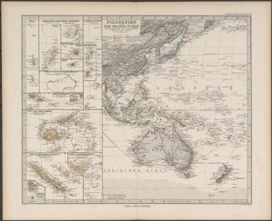 Polynesien und der Grosse Ocean im Maasstabe von 1: 40 000 000. von A. Petermann