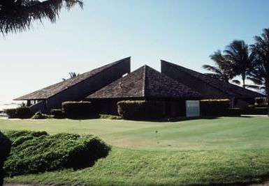 An exterior view of the new club house at the golf course